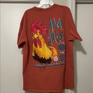 Simply Southern Rust Short Sleeve Tee with Colorful Rooster Graphic